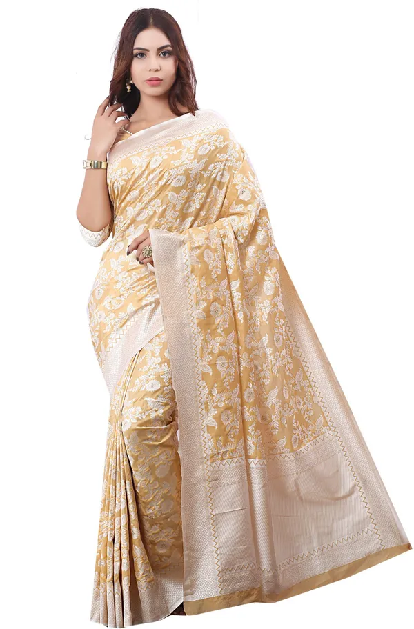 Off_White_Silk_Blend_Lucknowi_Chikankari_Jacquard_Woven_Saree_For_Women_|_With_Blouse_Piece