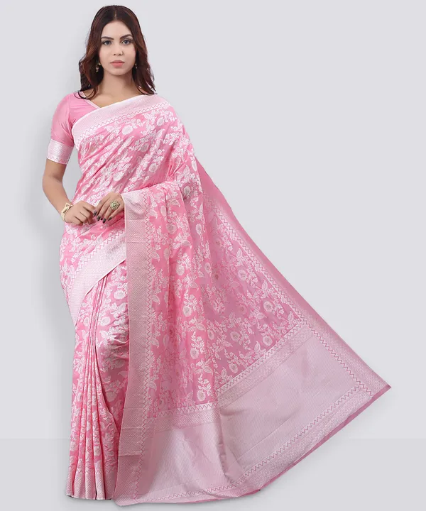 Pink_Silk_Blend_Lucknowi_Chikankari_Jacquard_Woven_Saree_For_Women_|_With_Blouse_Piece