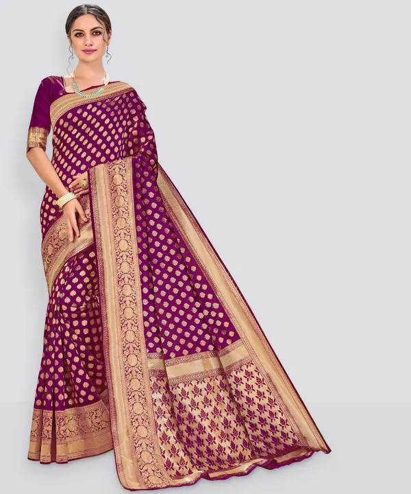Wine_Georgette_Banarasi_Woven_Saree_For_Women_|_With_Blouse_Piece