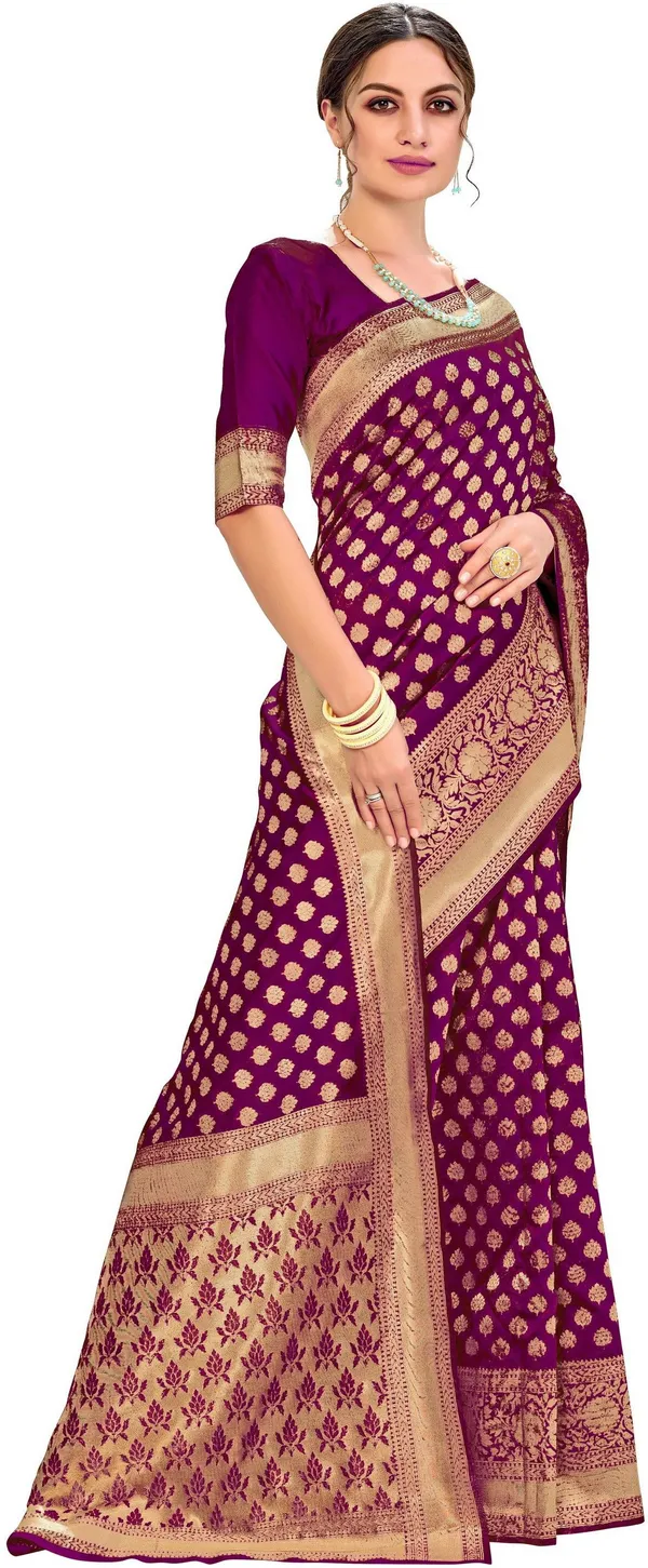 Wine_Georgette_Banarasi_Woven_Saree_For_Women_|_With_Blouse_Piece