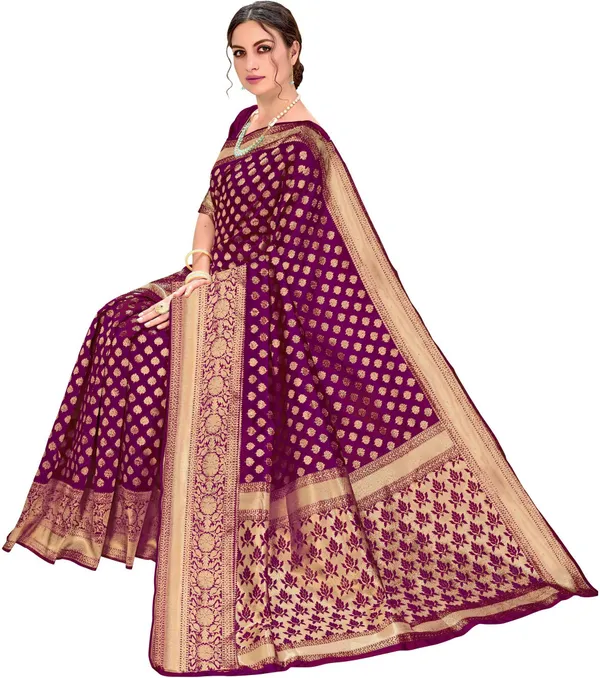 Wine_Georgette_Banarasi_Woven_Saree_For_Women_|_With_Blouse_Piece