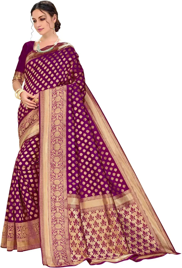 Wine_Georgette_Banarasi_Woven_Saree_For_Women_|_With_Blouse_Piece