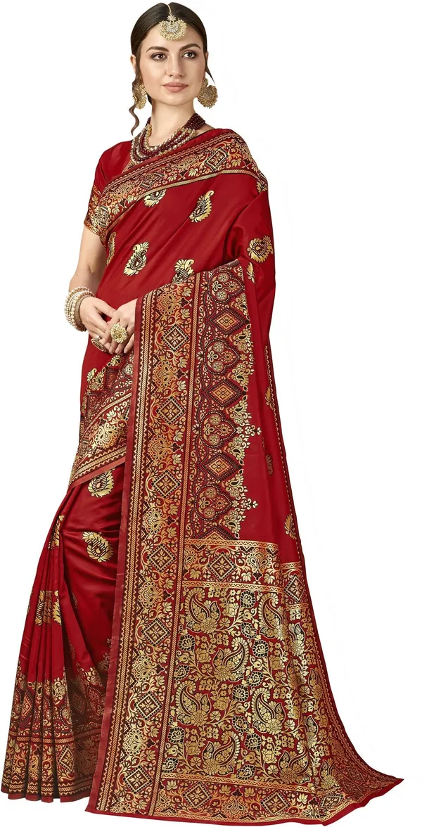 Maroon_Kalamkari_Silk_Blend_Jacquard_Woven_Saree_For_Women_|_With_Blouse_Piece