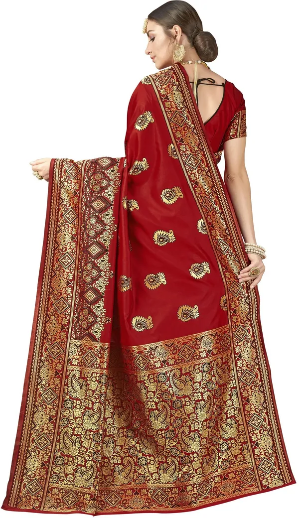 Maroon_Kalamkari_Silk_Blend_Jacquard_Woven_Saree_For_Women_|_With_Blouse_Piece