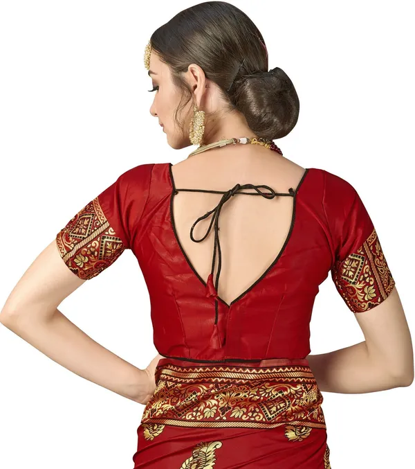Maroon_Kalamkari_Silk_Blend_Jacquard_Woven_Saree_For_Women_|_With_Blouse_Piece