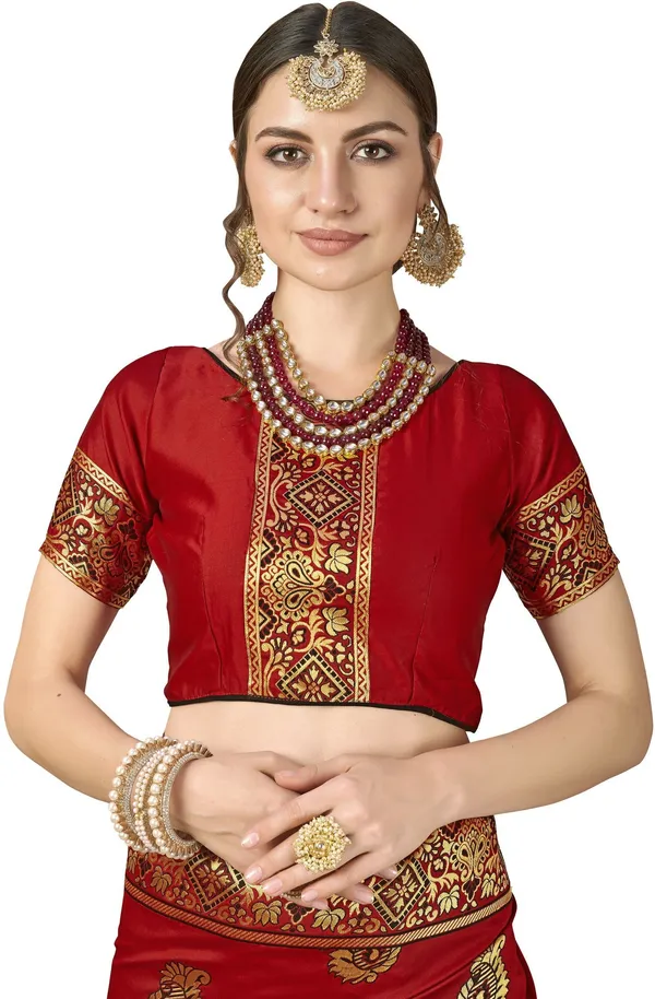 Maroon_Kalamkari_Silk_Blend_Jacquard_Woven_Saree_For_Women_|_With_Blouse_Piece
