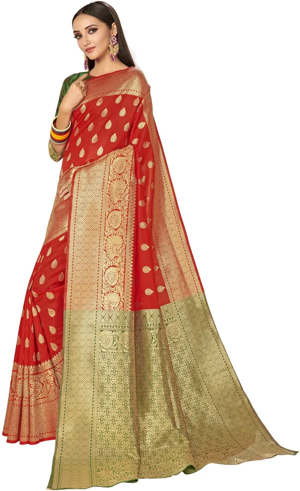 Red_Gold_Banarasi_Silk_Blend_Jacquard_Woven_Saree_For_Women_|_With_Blouse_Piece