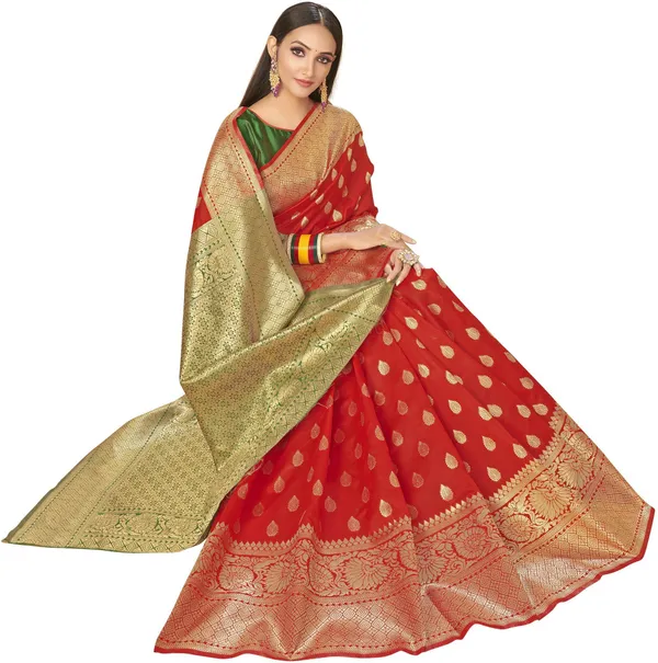 Red_Gold_Banarasi_Silk_Blend_Jacquard_Woven_Saree_For_Women_|_With_Blouse_Piece