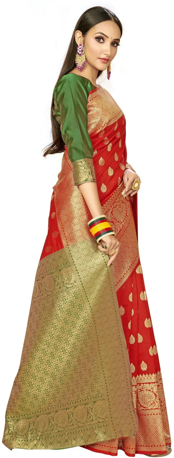 Red_Gold_Banarasi_Silk_Blend_Jacquard_Woven_Saree_For_Women_|_With_Blouse_Piece