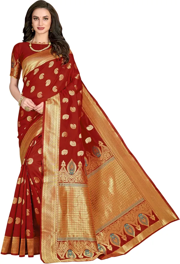 Maroon_Georgette_Woven_Banarasi_Saree_For_Women_|_With_Blouse_Piece