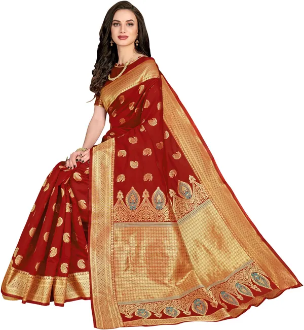 Maroon_Georgette_Woven_Banarasi_Saree_For_Women_|_With_Blouse_Piece