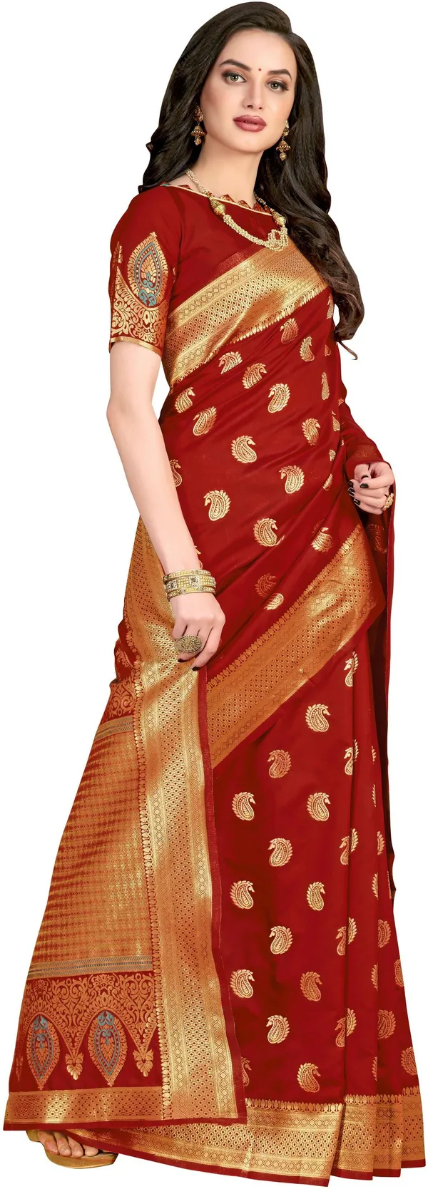 Maroon_Georgette_Woven_Banarasi_Saree_For_Women_|_With_Blouse_Piece
