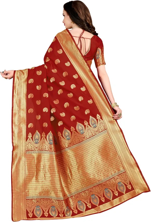 Maroon_Georgette_Woven_Banarasi_Saree_For_Women_|_With_Blouse_Piece