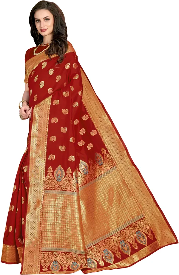 Maroon_Georgette_Woven_Banarasi_Saree_For_Women_|_With_Blouse_Piece