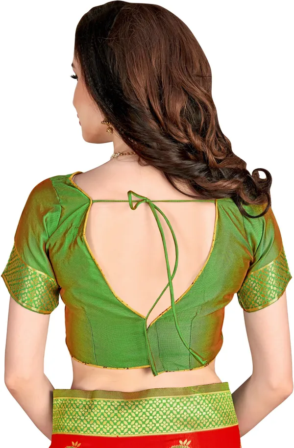 Red_And_Green_Sariya_Woven_Banarasi_Silk_Blend,_Jacquard_Saree_|_With_Blouse_Piece