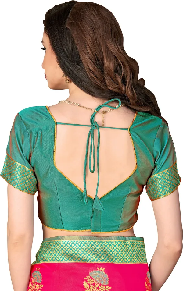 Green_Pink_Banarasi_Silk_Blend_Jacquard_Woven_Saree_For_Women_|_With_Blouse_Piece