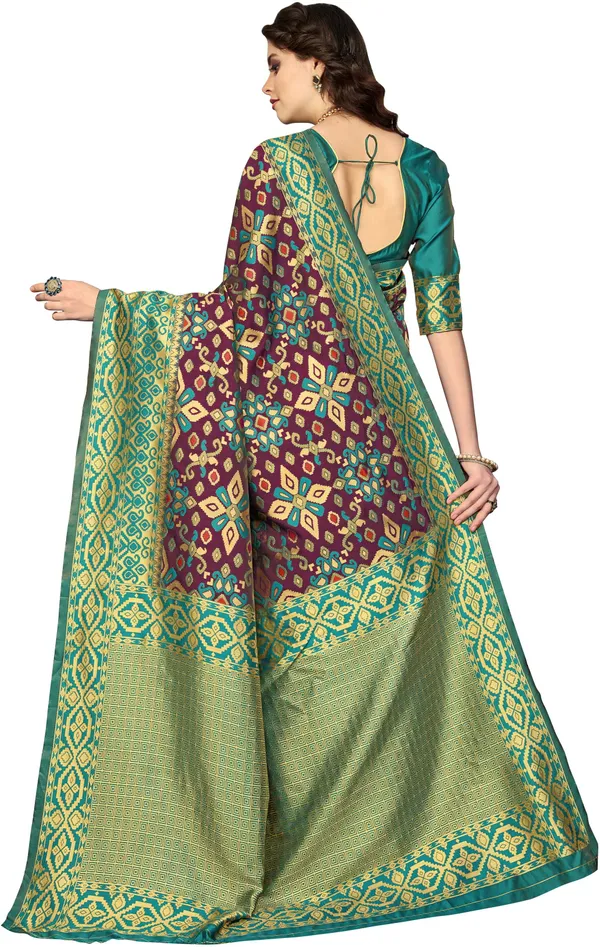 Purple_Green_Banarasi_Silk_Blend_Woven_Jacquard_Saree_For_Women_|_With_Blouse_Piece