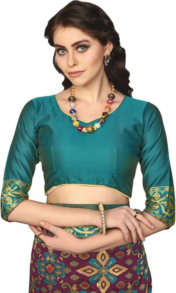 Purple_Green_Banarasi_Silk_Blend_Woven_Jacquard_Saree_For_Women_|_With_Blouse_Piece