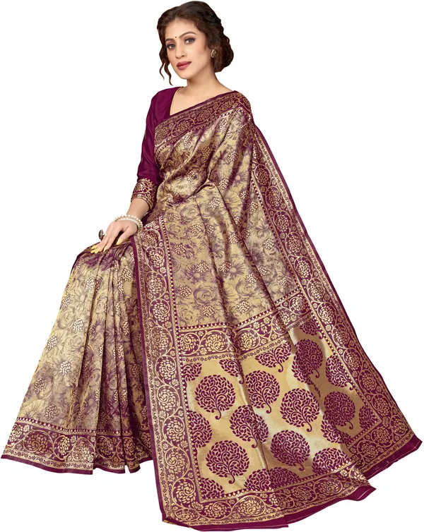 Purple_Gold_Banarasi_Silk_Blend_Jacquard_Kalamkari_Saree_For_Women_|_With_Blouse_Piece