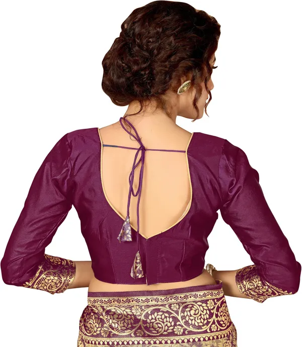 Purple_Gold_Banarasi_Silk_Blend_Jacquard_Kalamkari_Saree_For_Women_|_With_Blouse_Piece