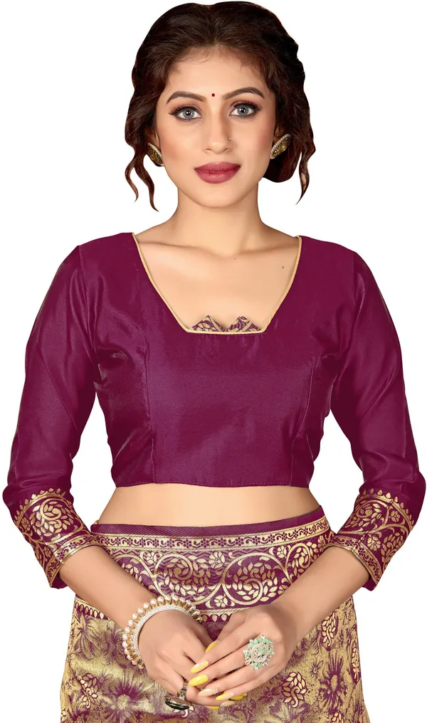 Purple_Gold_Banarasi_Silk_Blend_Jacquard_Kalamkari_Saree_For_Women_|_With_Blouse_Piece