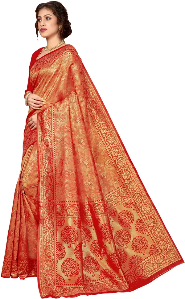 Sariya_Red_Banarasi_Silk_Blend_Jacquard_Woven_Kalamkari_Saree_For_Women_|_With_Blouse_Piece