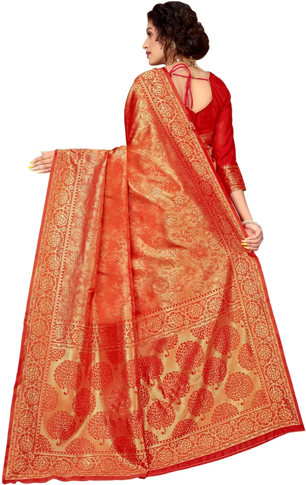 Sariya_Red_Banarasi_Silk_Blend_Jacquard_Woven_Kalamkari_Saree_For_Women_|_With_Blouse_Piece