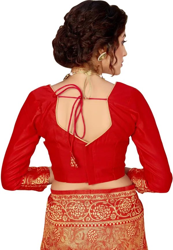 Sariya_Red_Banarasi_Silk_Blend_Jacquard_Woven_Kalamkari_Saree_For_Women_|_With_Blouse_Piece