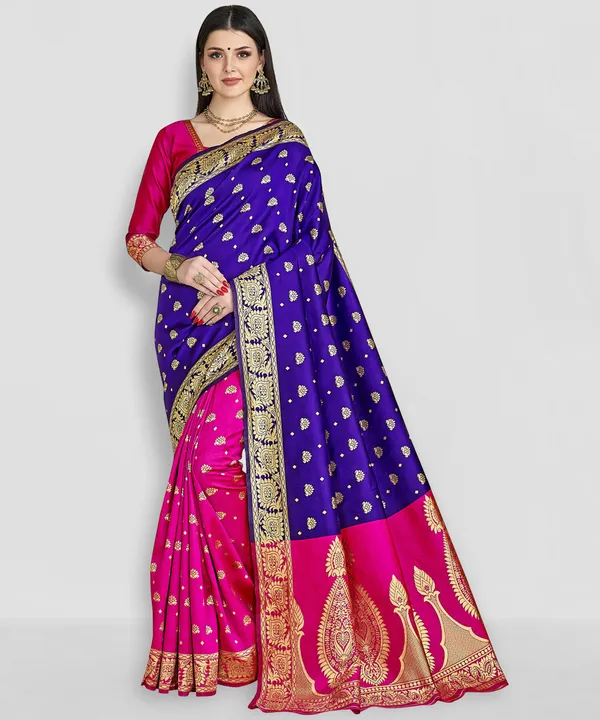 Blue_Banarasi_Silk_Blend_Woven_Jacquard_Saree_For_Women_|_With_Blouse_Piece