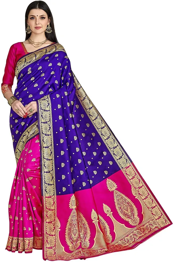 Blue_Banarasi_Silk_Blend_Woven_Jacquard_Saree_For_Women_|_With_Blouse_Piece