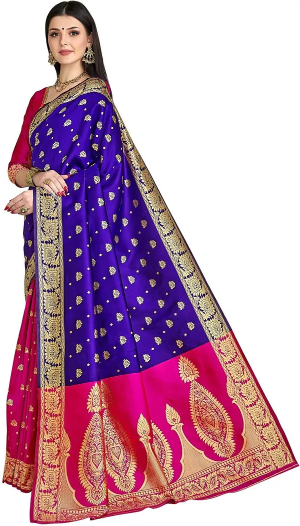 Blue_Banarasi_Silk_Blend_Woven_Jacquard_Saree_For_Women_|_With_Blouse_Piece