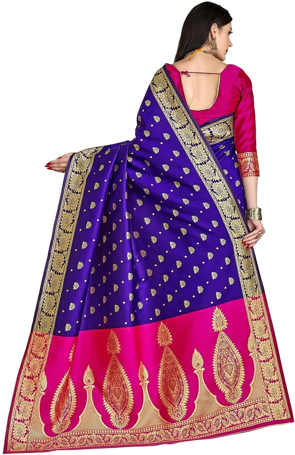 Blue_Banarasi_Silk_Blend_Woven_Jacquard_Saree_For_Women_|_With_Blouse_Piece