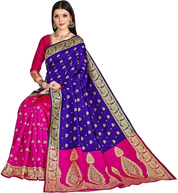 Blue_Banarasi_Silk_Blend_Woven_Jacquard_Saree_For_Women_|_With_Blouse_Piece