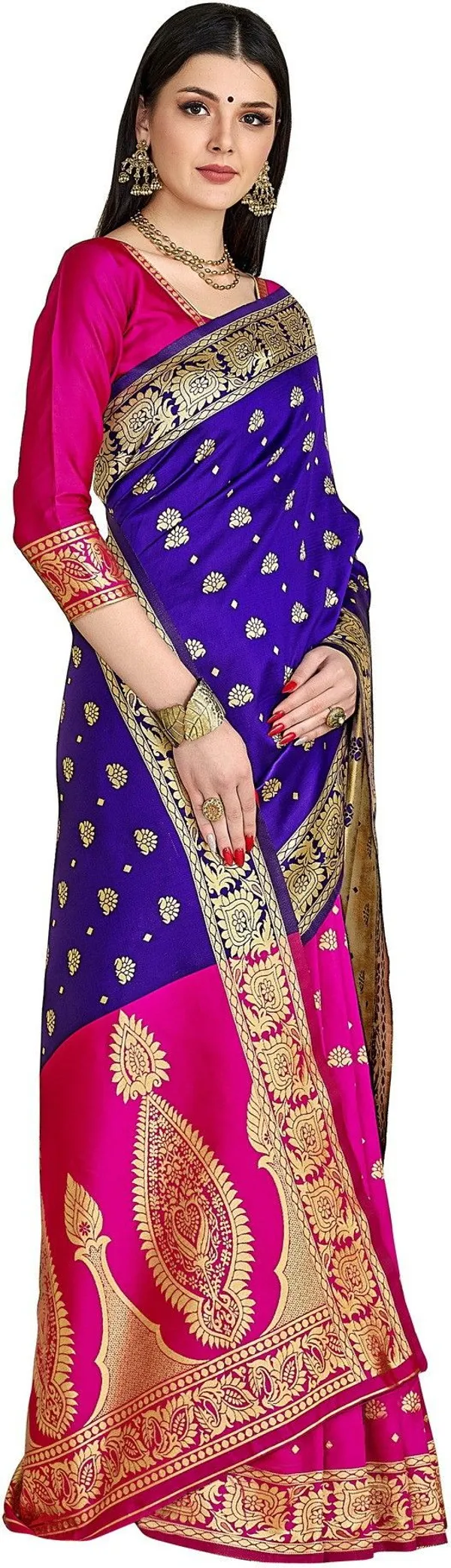 Blue_Banarasi_Silk_Blend_Woven_Jacquard_Saree_For_Women_|_With_Blouse_Piece