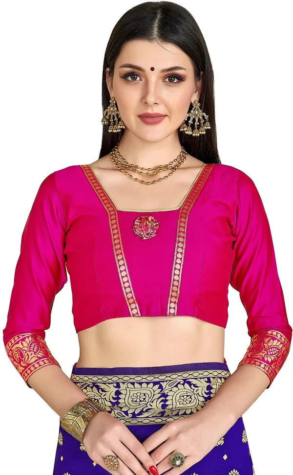 Blue_Banarasi_Silk_Blend_Woven_Jacquard_Saree_For_Women_|_With_Blouse_Piece