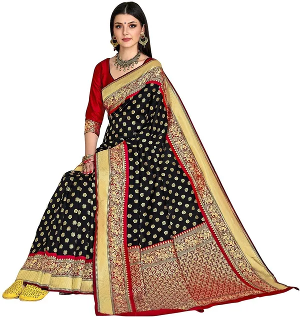 Black_Kanjivaram_Silk_Blend_Jacquard_Embellished_Saree_For_Women_|_With_Blouse_Piece