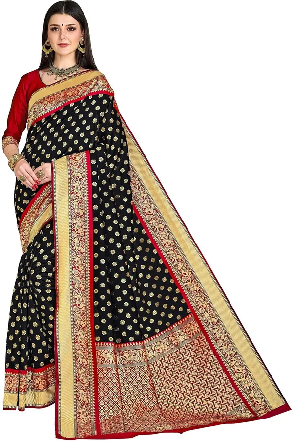 Black_Kanjivaram_Silk_Blend_Jacquard_Embellished_Saree_For_Women_|_With_Blouse_Piece
