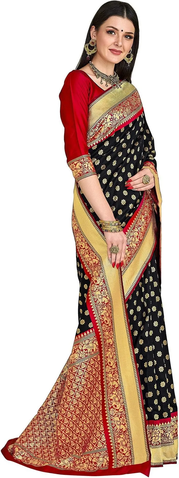 Black_Kanjivaram_Silk_Blend_Jacquard_Embellished_Saree_For_Women_|_With_Blouse_Piece