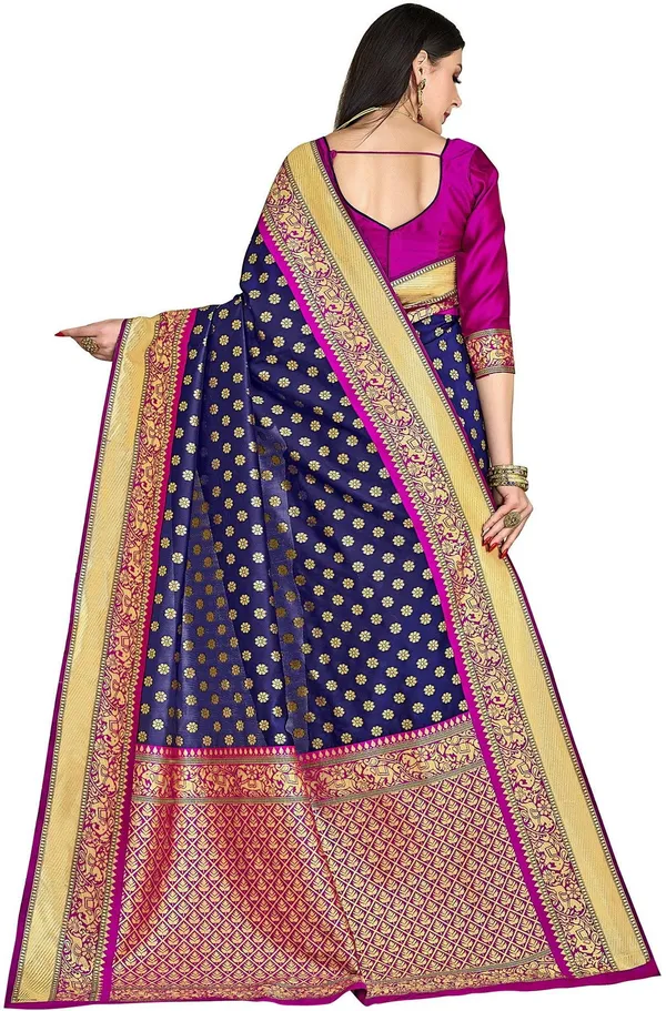Dark_Blue_Pink_Banarasi_Silk_Blend_Jacquard_Woven_Embellished_Saree_For_Women_|_With_Blouse_Piece
