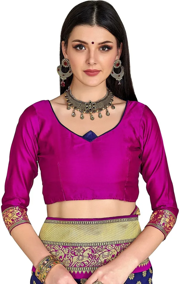 Dark_Blue_Pink_Banarasi_Silk_Blend_Jacquard_Woven_Embellished_Saree_For_Women_|_With_Blouse_Piece