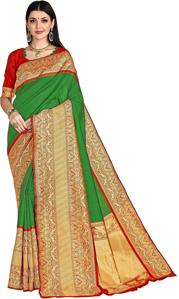 Red_Green_Georgette_Woven_Banarasi_Saree_For_Women_|_With_Blouse_Piece