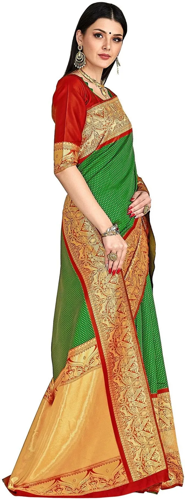 Red_Green_Georgette_Woven_Banarasi_Saree_For_Women_|_With_Blouse_Piece