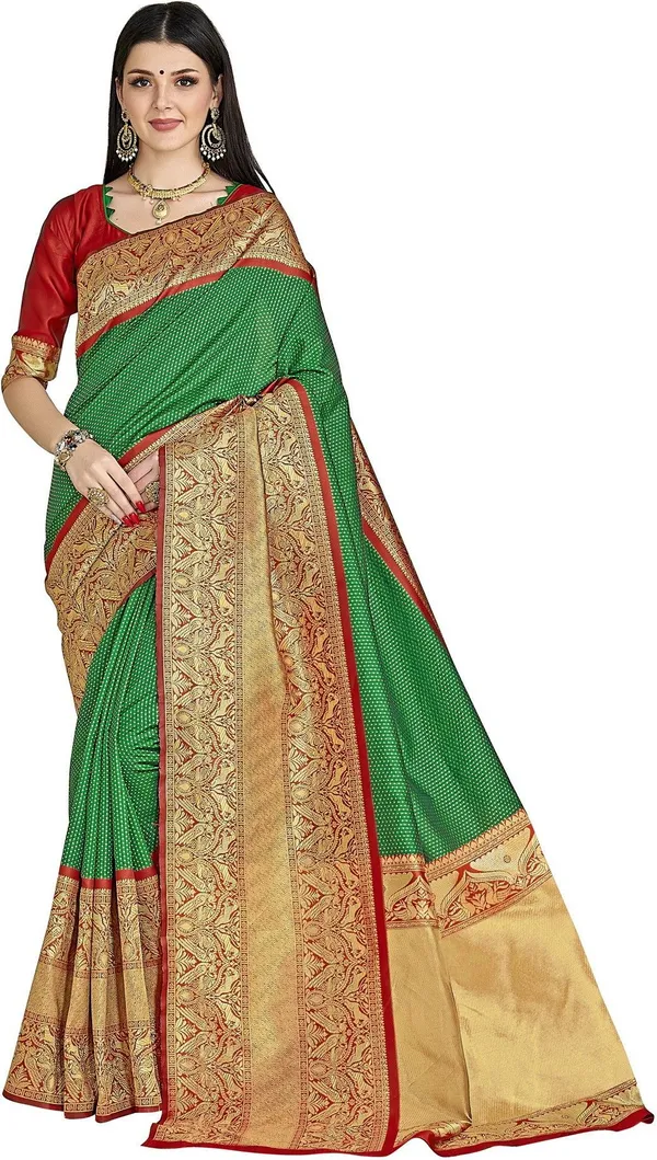 Red_Green_Georgette_Woven_Banarasi_Saree_For_Women_|_With_Blouse_Piece
