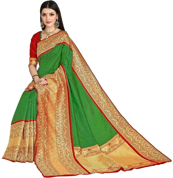 Red_Green_Georgette_Woven_Banarasi_Saree_For_Women_|_With_Blouse_Piece