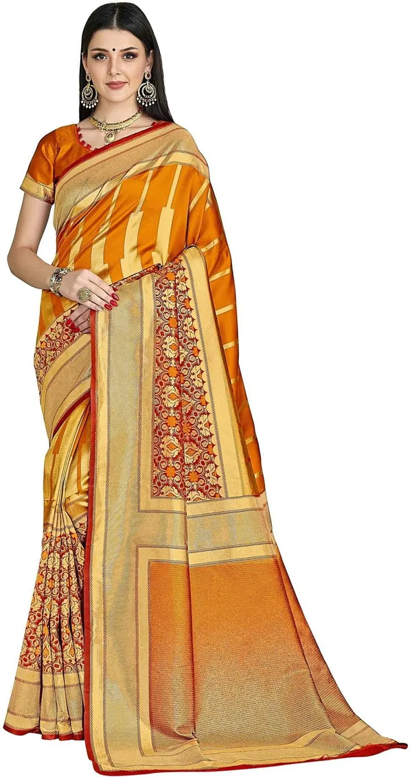 Orange_Banarasi_Silk_Blend_Woven_Jacquard_Saree_For_Women_|_With_Blouse_Piece