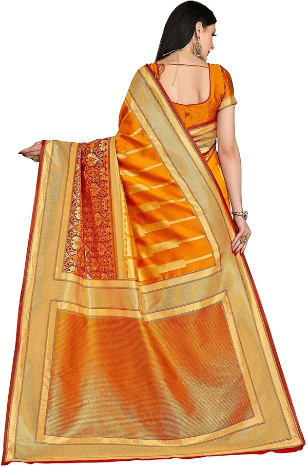 Orange_Banarasi_Silk_Blend_Woven_Jacquard_Saree_For_Women_|_With_Blouse_Piece