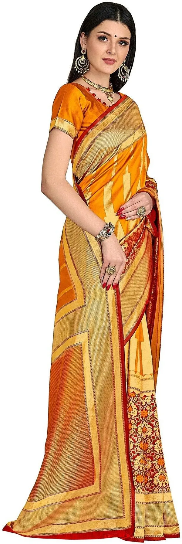 Orange_Banarasi_Silk_Blend_Woven_Jacquard_Saree_For_Women_|_With_Blouse_Piece