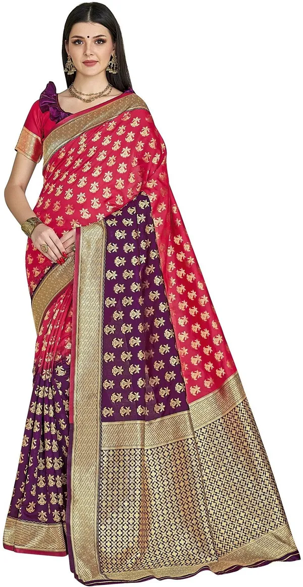 Purple_Pink_Banarasi_Silk_Blend_Jacquard_Zari_Embellished_Saree_For_Women_|_With_Blouse_Piece
