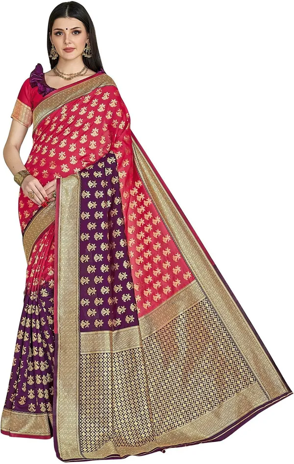 Purple_Pink_Banarasi_Silk_Blend_Jacquard_Zari_Embellished_Saree_For_Women_|_With_Blouse_Piece