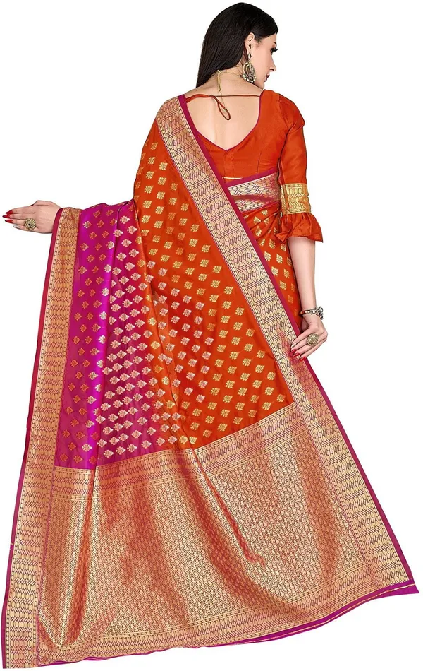 Pink_Orange_Banarasi_Silk_Blend_Jacquard_Zari_Saree_For_Women_|_With_Blouse_Piece